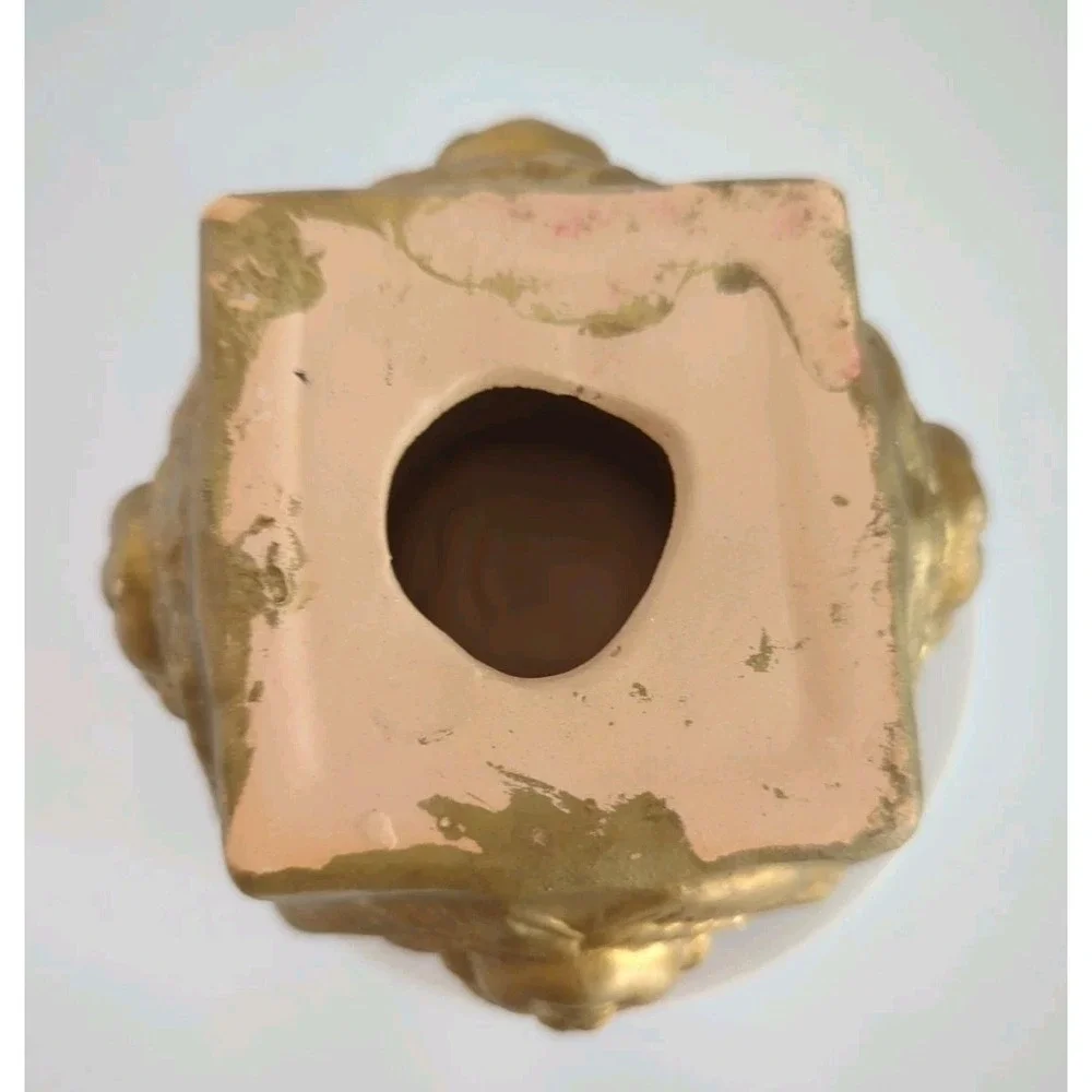 Vintage Angel Cherub Face Gold Tone Candle Holder 4 Sided Victorian Terracotta